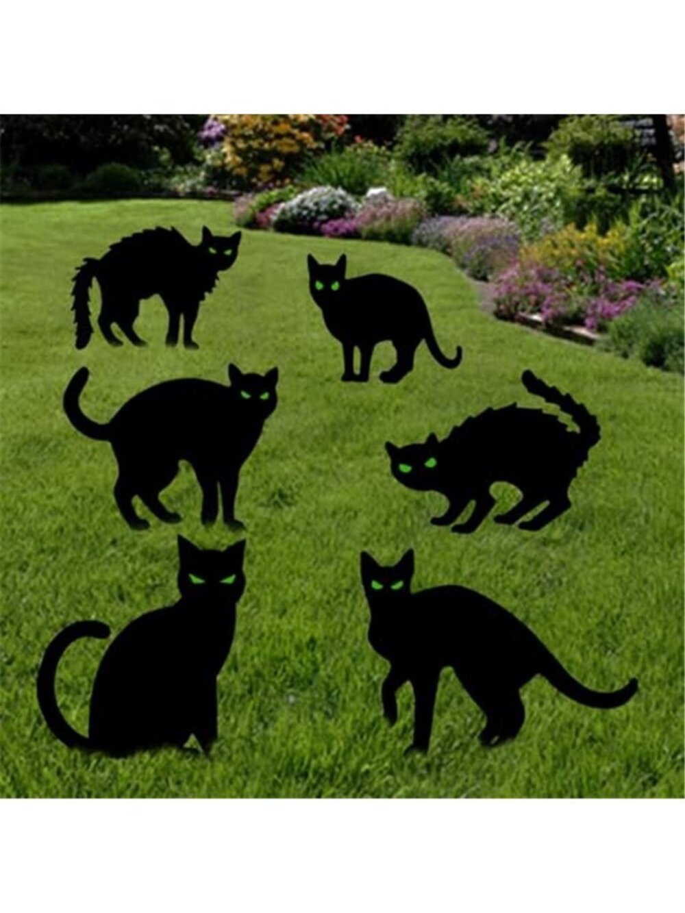 6 Pack Halloween Black Cat Yard Signs with Stakes Scary Silhouette